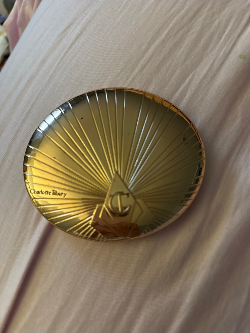 Charlotte Tilbury Radiant Gold Compact Mirror with Fan-Ray Design